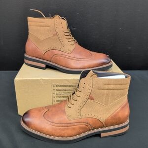 Men's Lace Up Brogue Ankle Oxford Leather Boots Size EUR 42 Cognac Tan